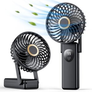 Portable Desk Fan, 5 Speed Modes, LCD Display, USB-C Rechargeable, Phone Holder